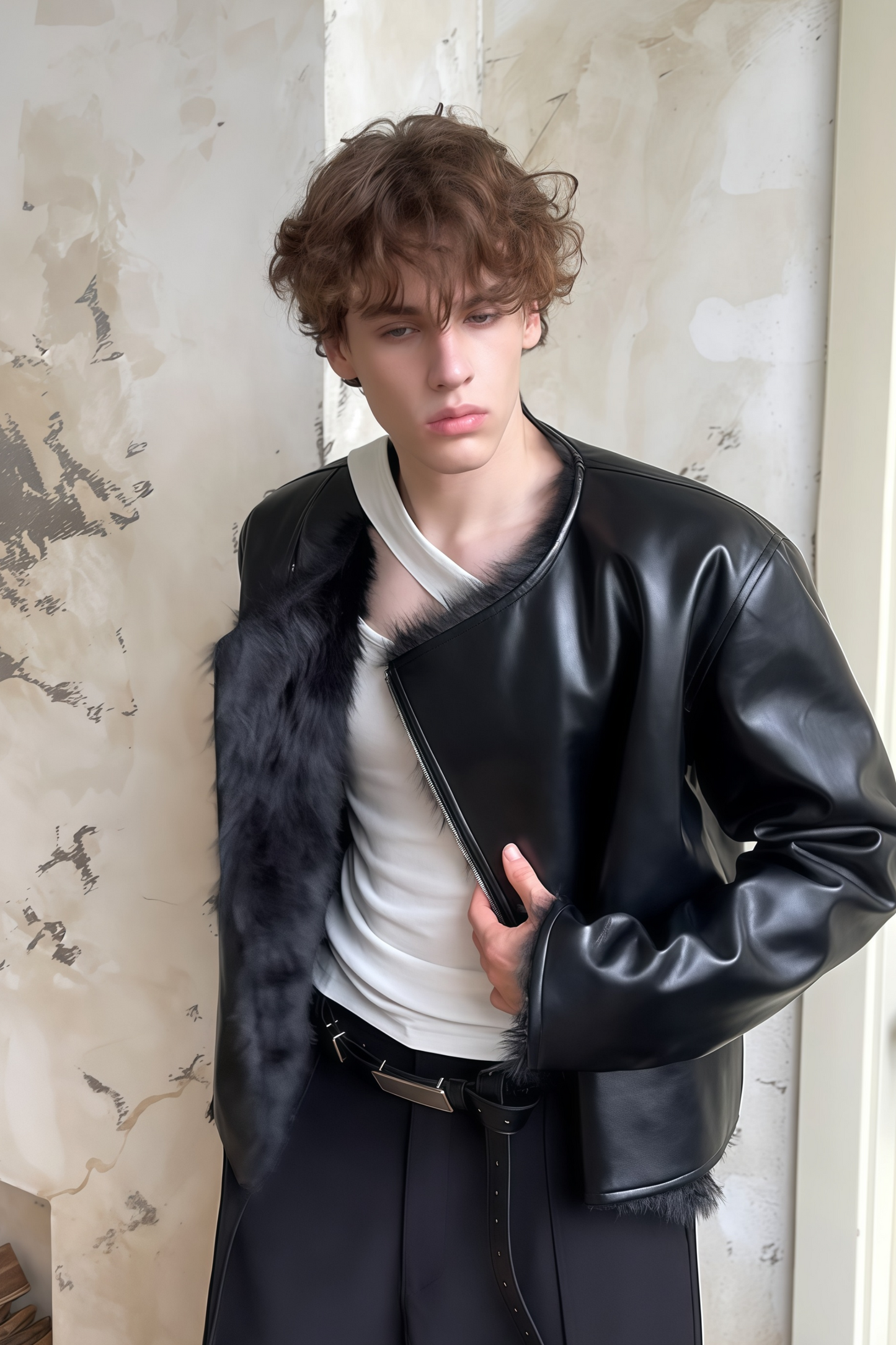 Leonidas black cropped leather jacket
