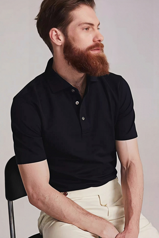 قميص بولو قطني أزرق داكن من Yves