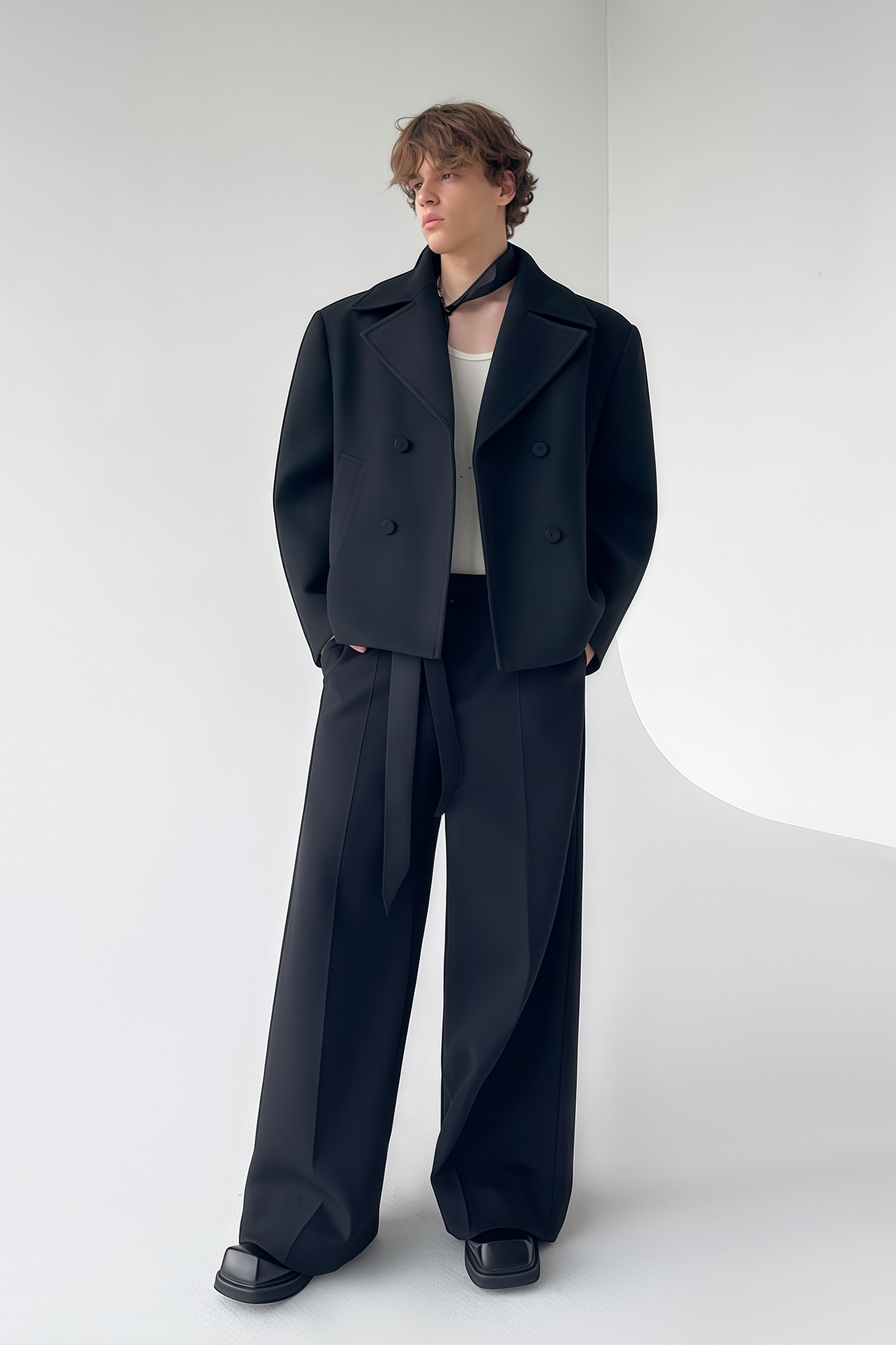 Simon black double-breasted cropped jacket