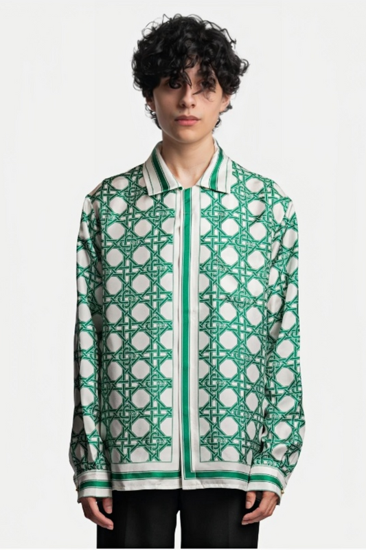 Dominique green geometric pattern long-sleeve shirt