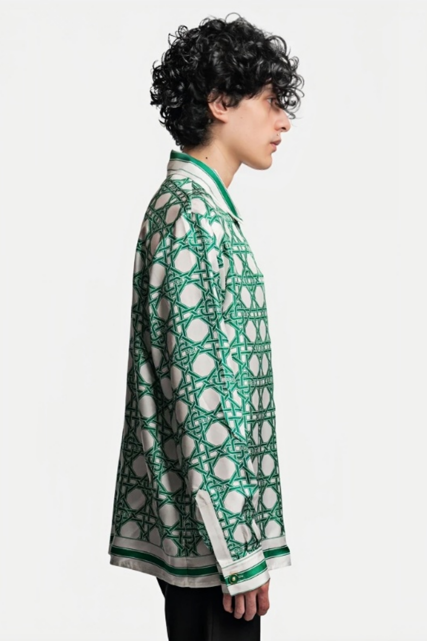 Dominique green geometric pattern long-sleeve shirt