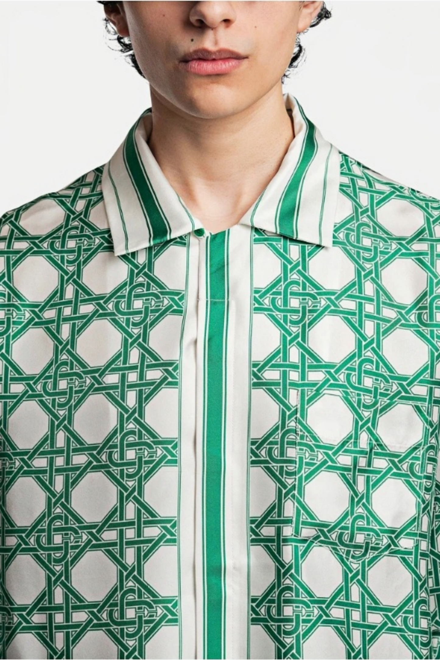 Dominique green geometric pattern long-sleeve shirt