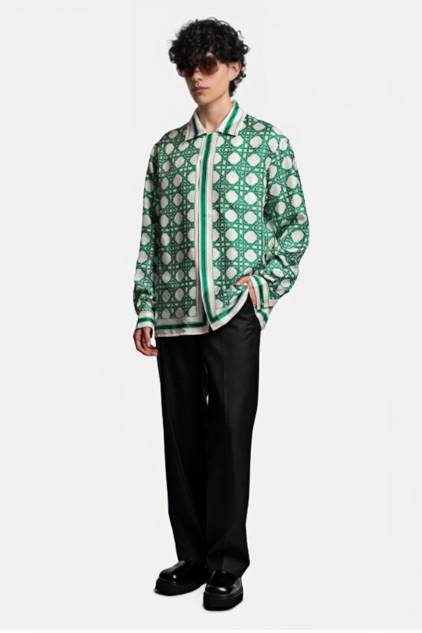 Dominique green geometric pattern long-sleeve shirt