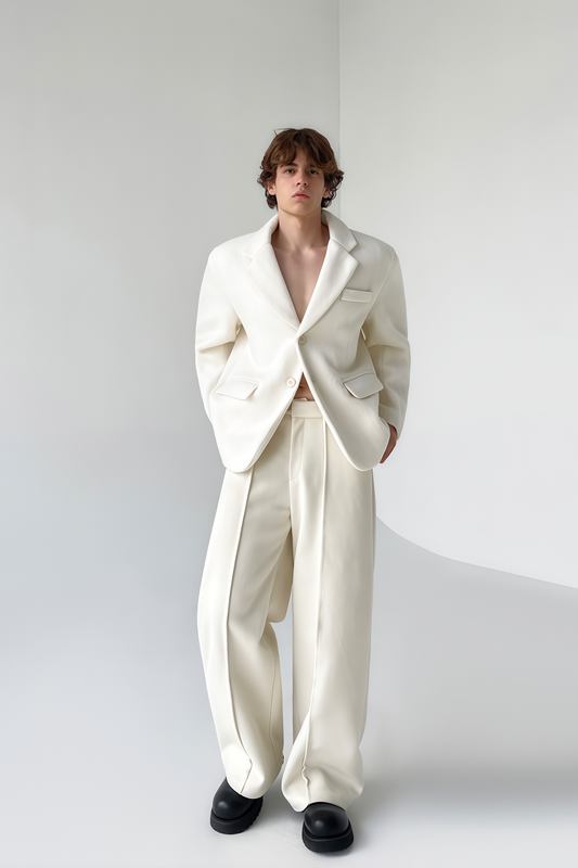 Olivier white wool single-breasted suit jacket