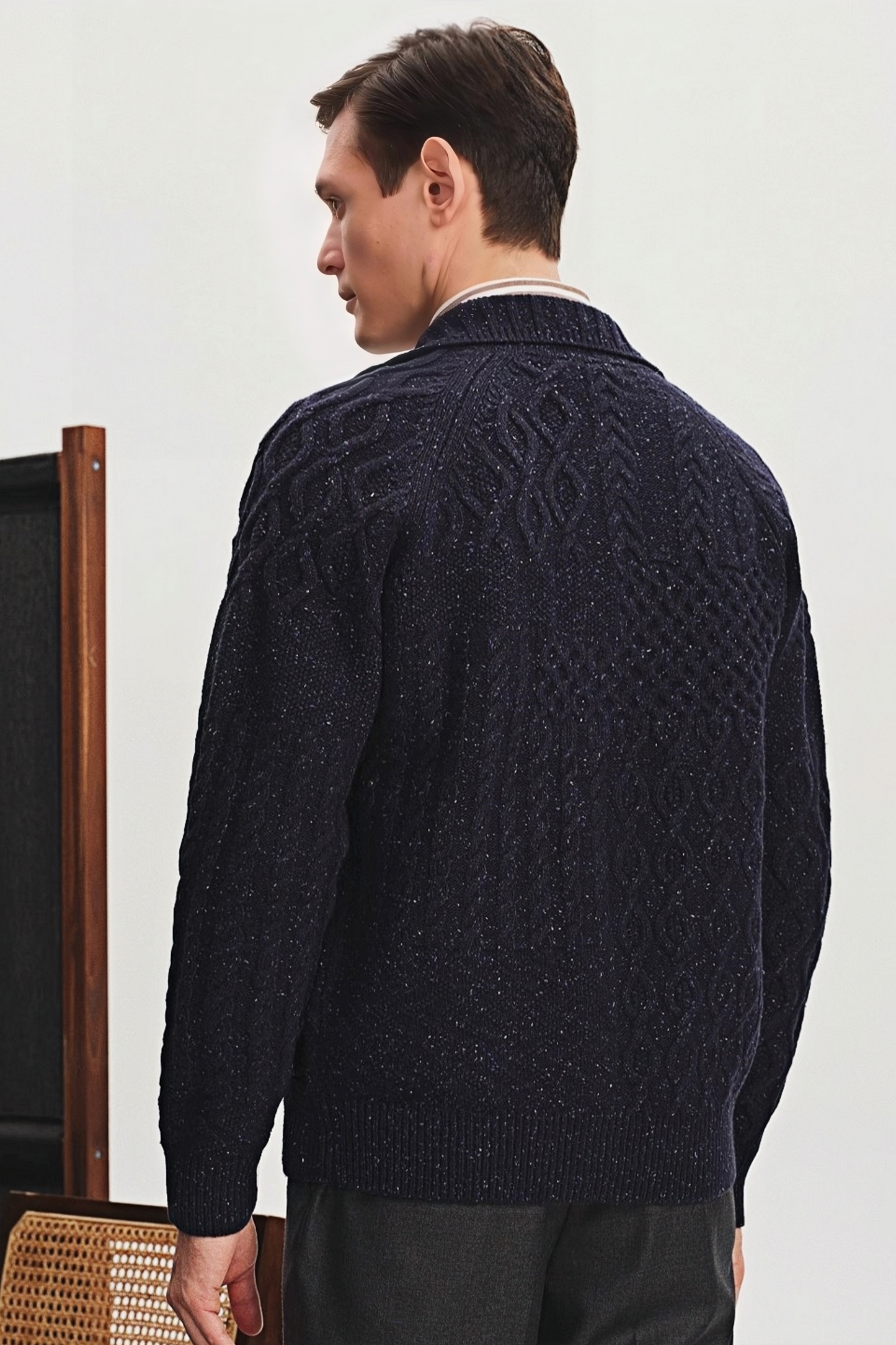 Clarence navy-blue cabled cardigan