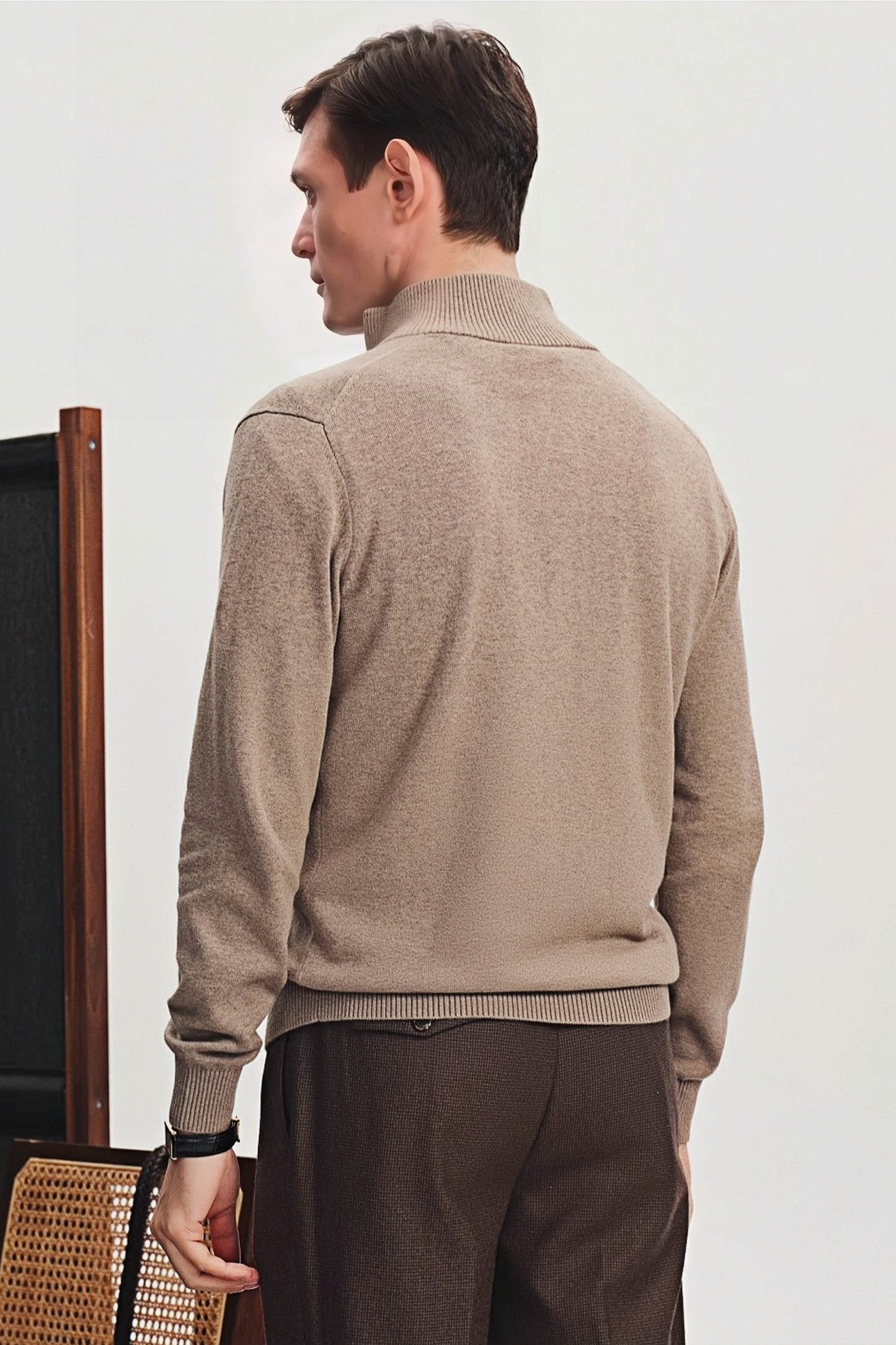 Jasper brown standing-collar knitted jacket