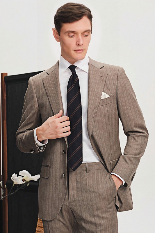 Sebastian brown herringbone-pattern suit