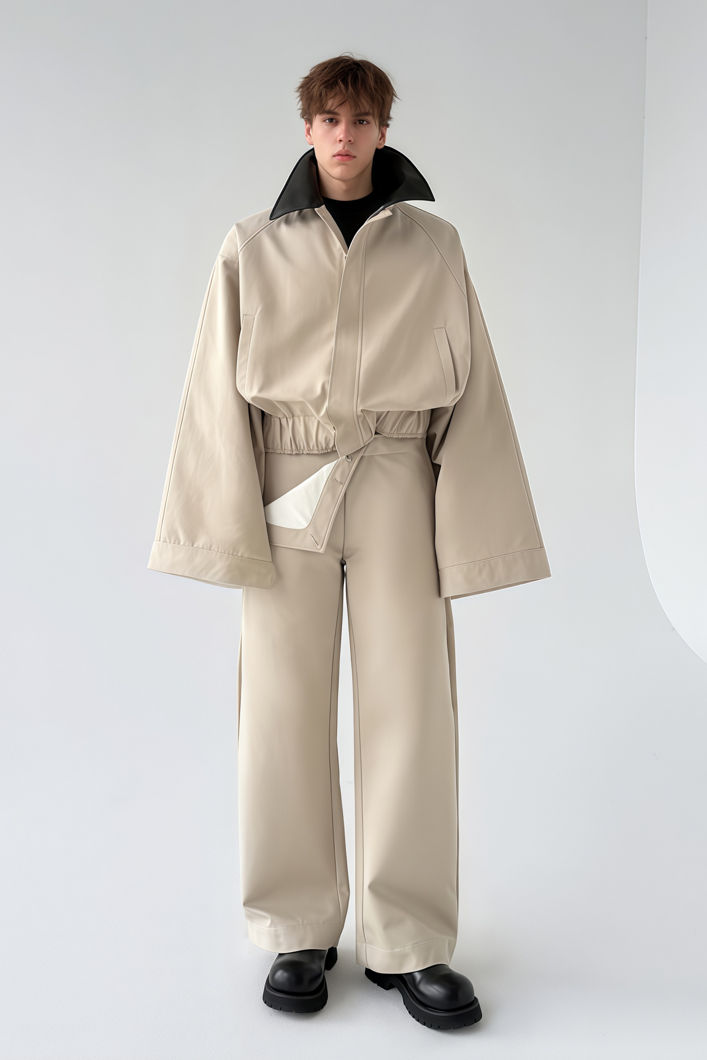 Ragnar khaki patchwork-collar large-cuff cropped jacket