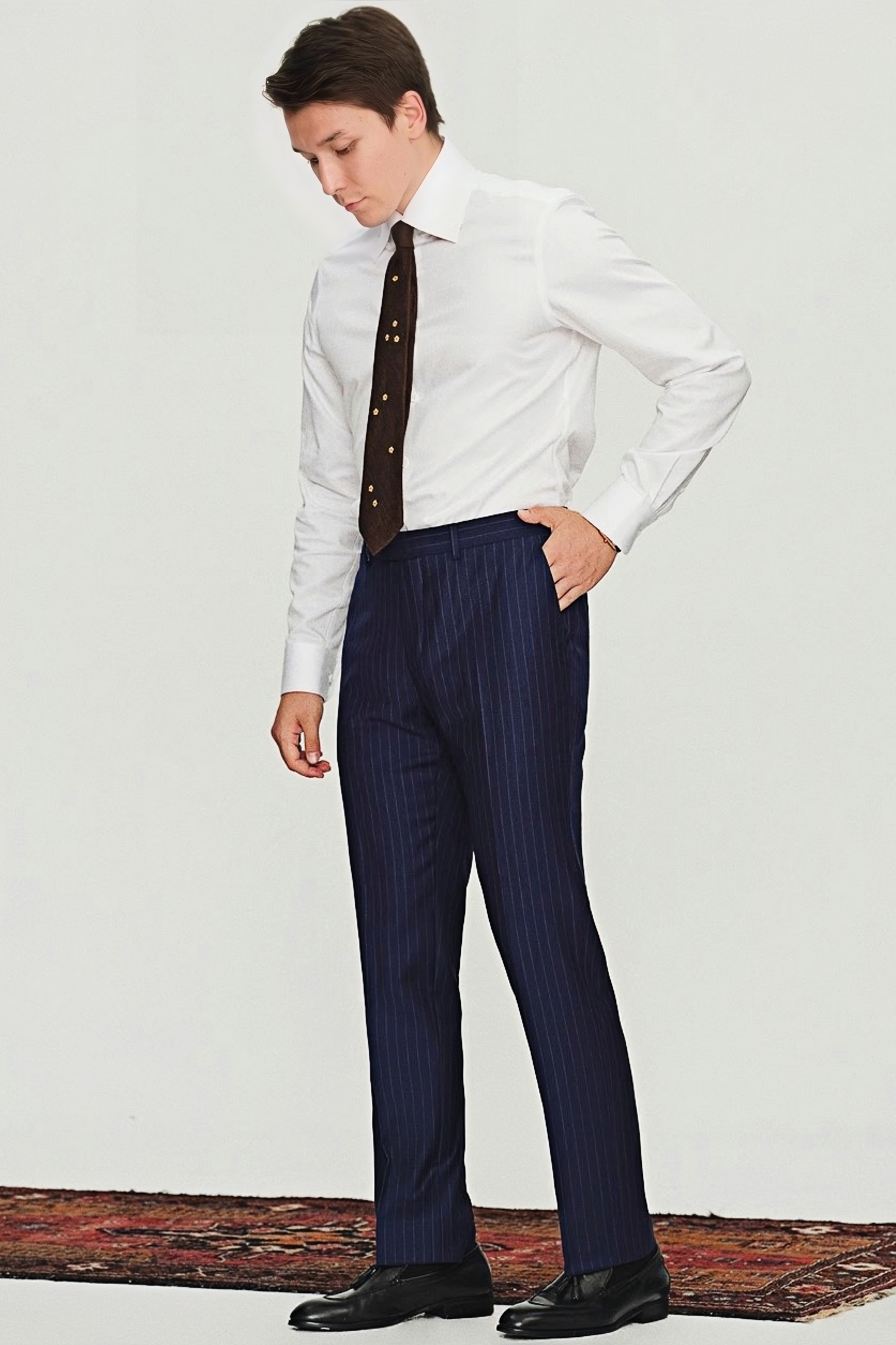 Jasper navy-blue stripe-pattern trousers