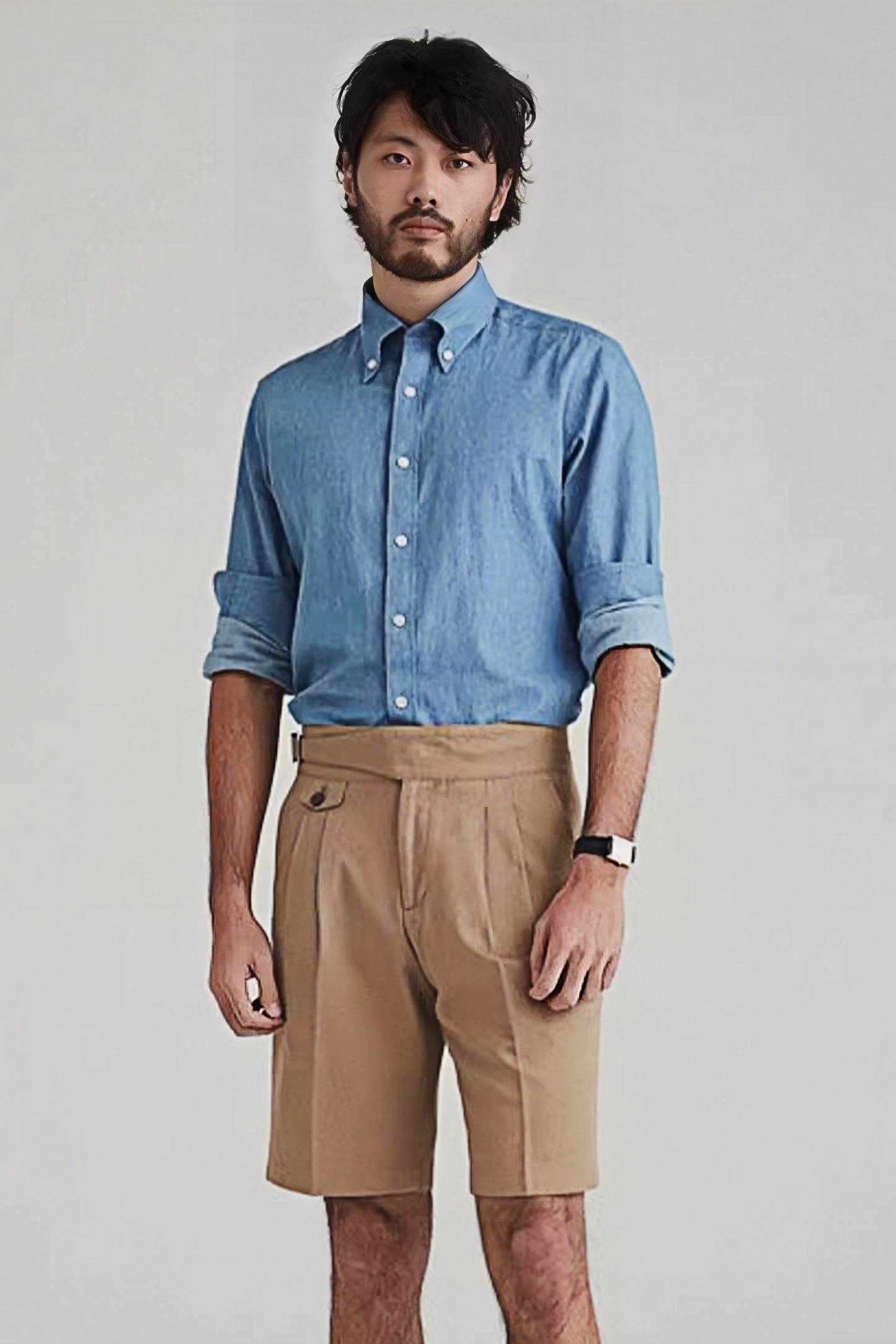 Jay light camel straight-cut shorts