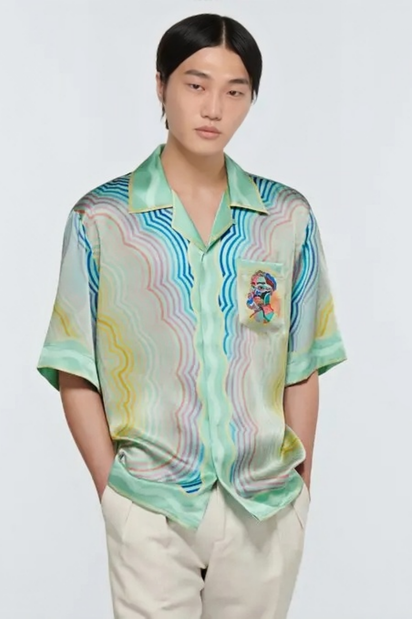 Ken green wavy print short-sleeve shirt
