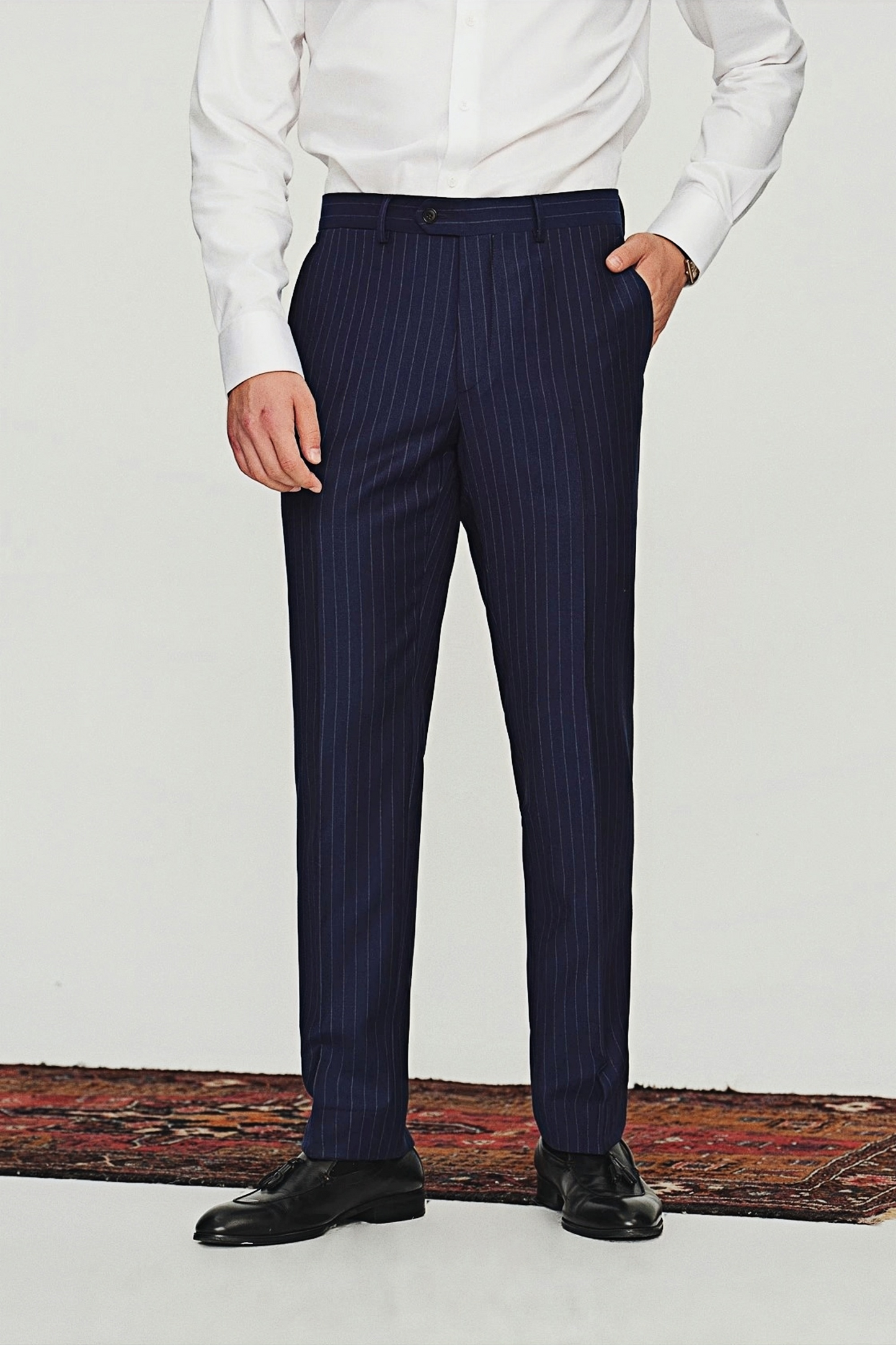 Jasper navy-blue stripe-pattern trousers
