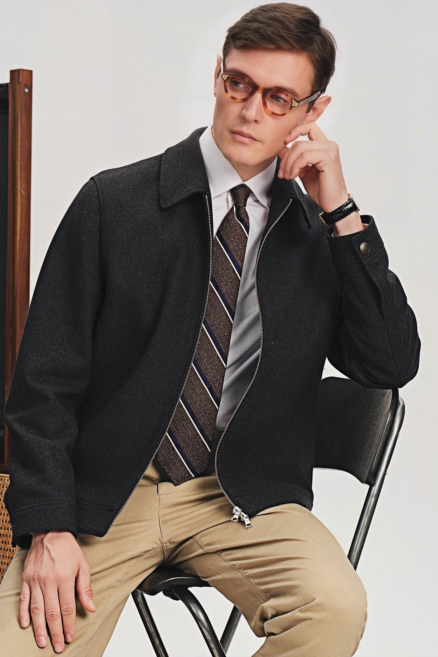 Ryan black standing-collar jacket