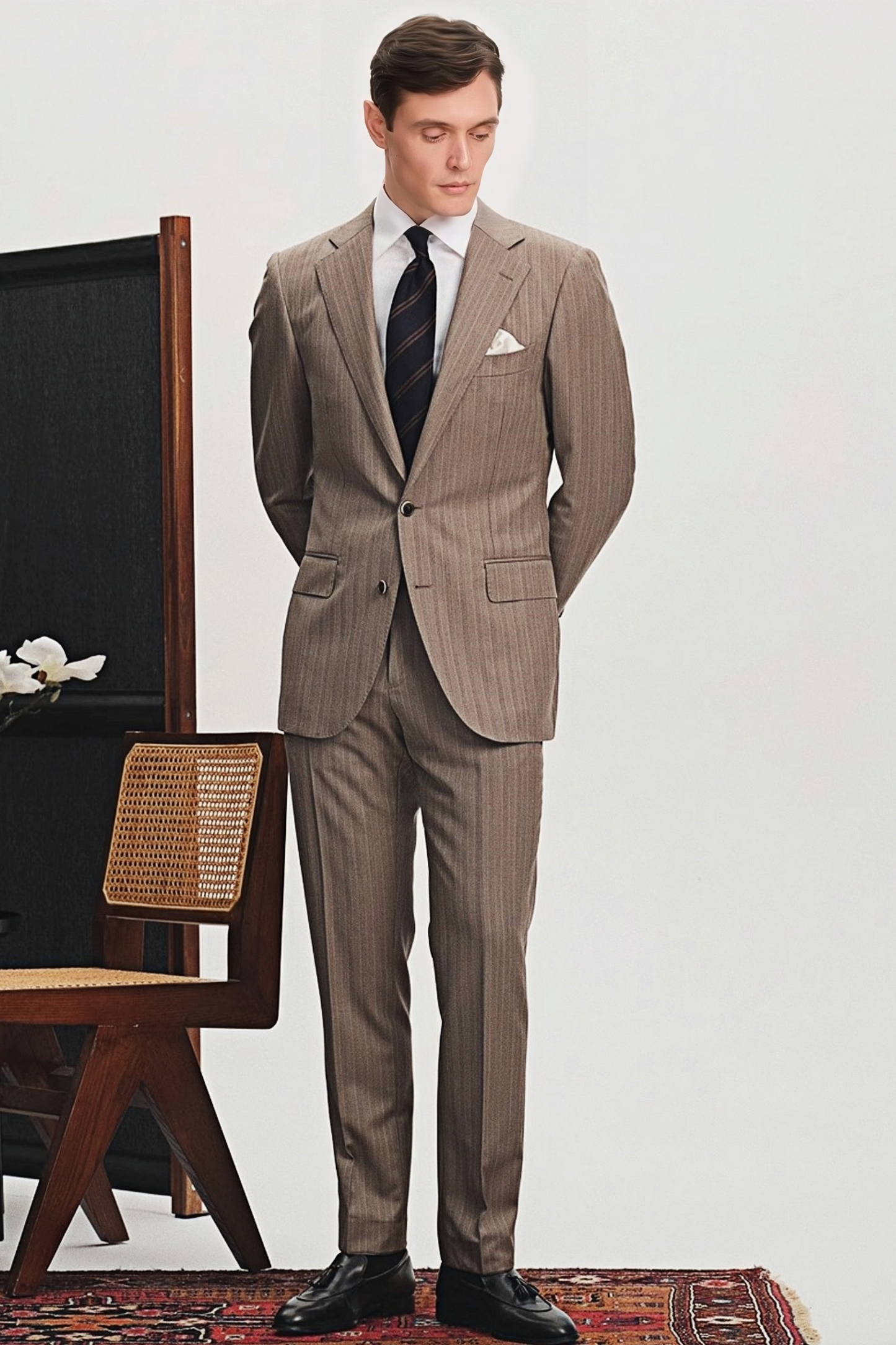 Sebastian brown herringbone-pattern suit