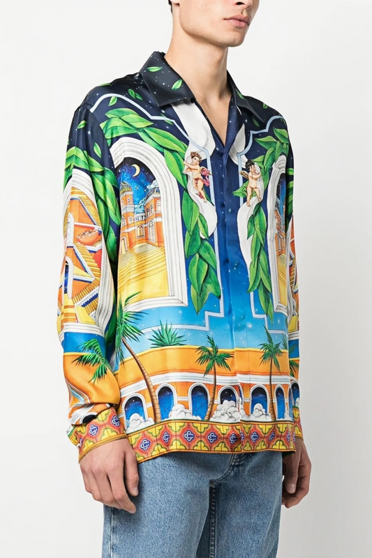 Frédéric blue multicolor tropical print long-sleeve shirt