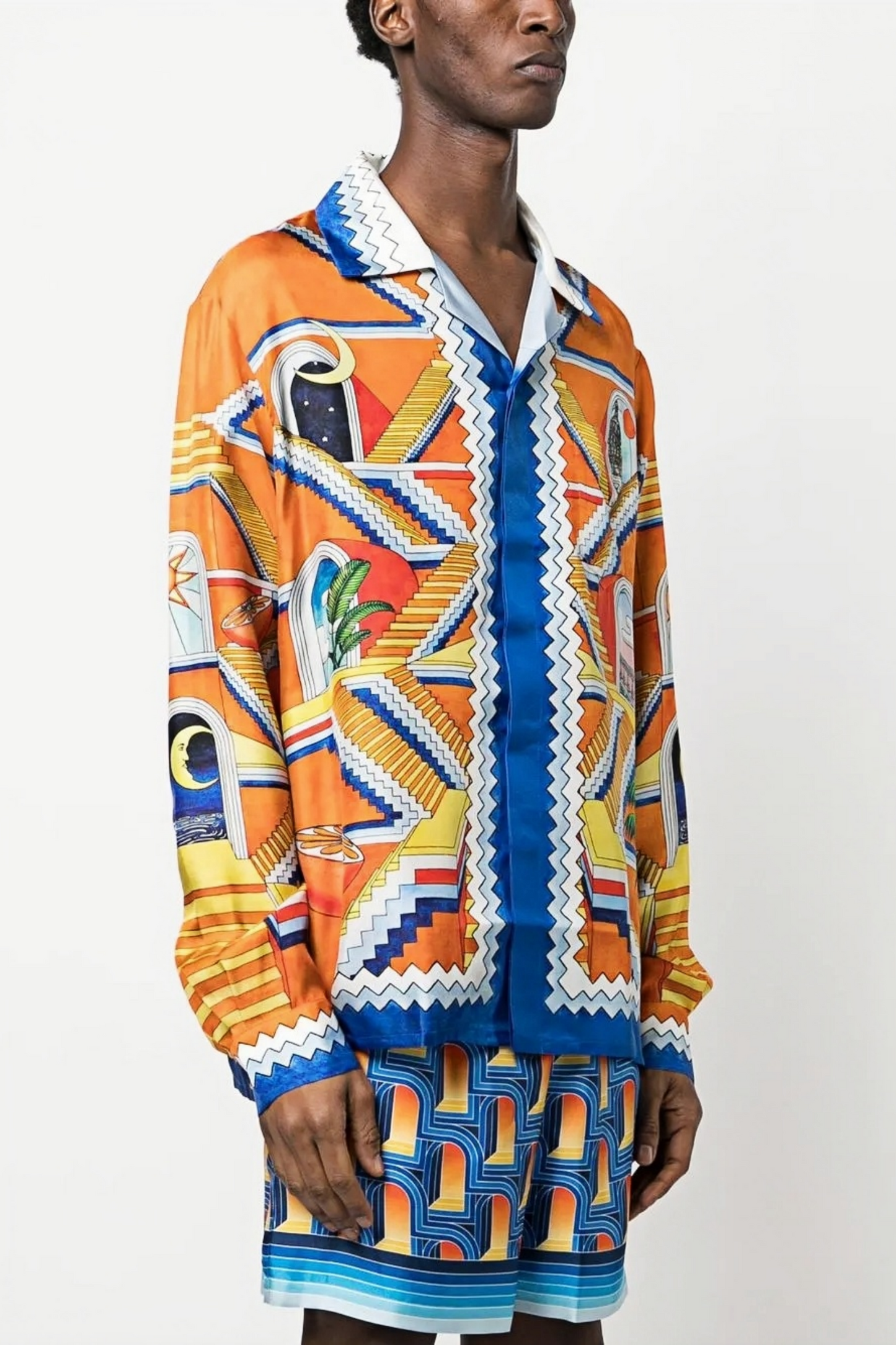 Laurent orange tribal print long-sleeve shirt