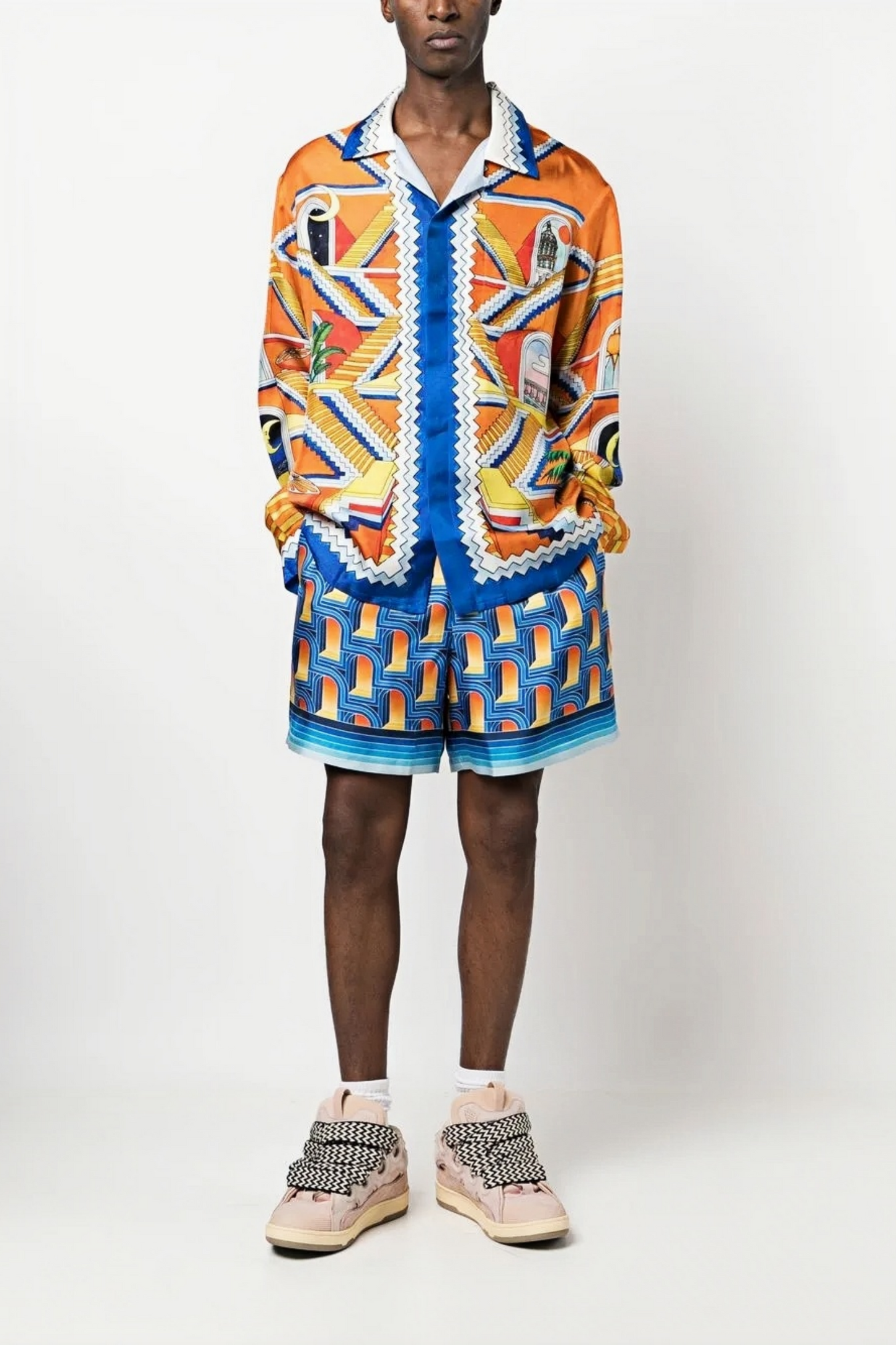 Laurent orange tribal print long-sleeve shirt