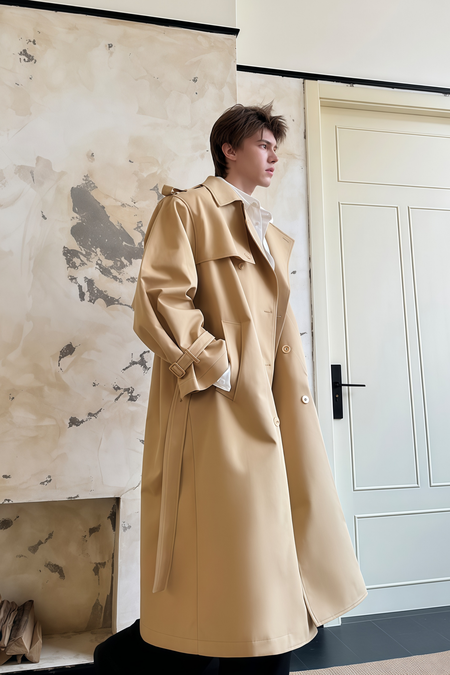 Jean khaki double-breasted trench coat