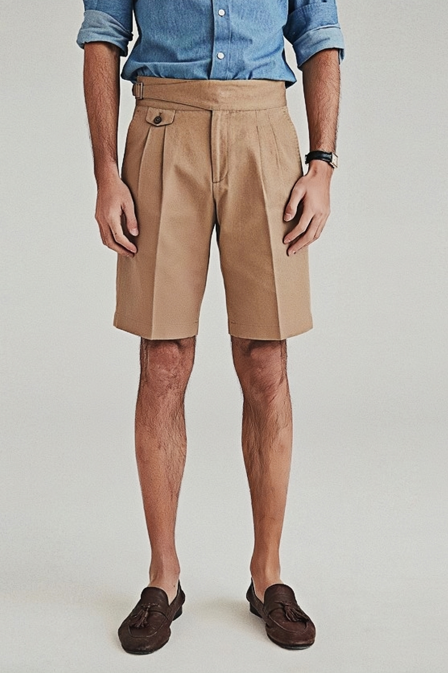 Jay light camel straight-cut shorts