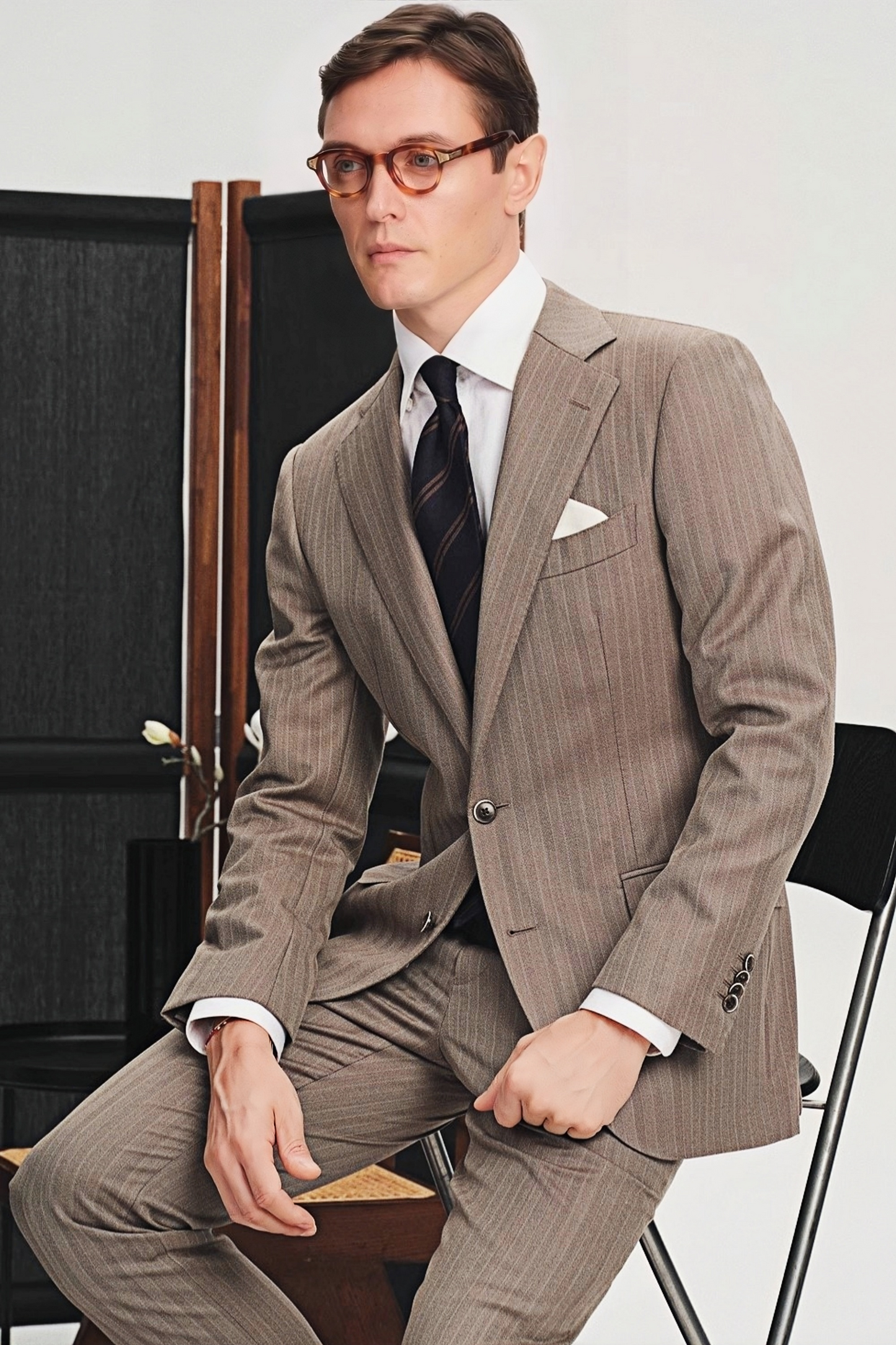 Sebastian brown herringbone-pattern suit