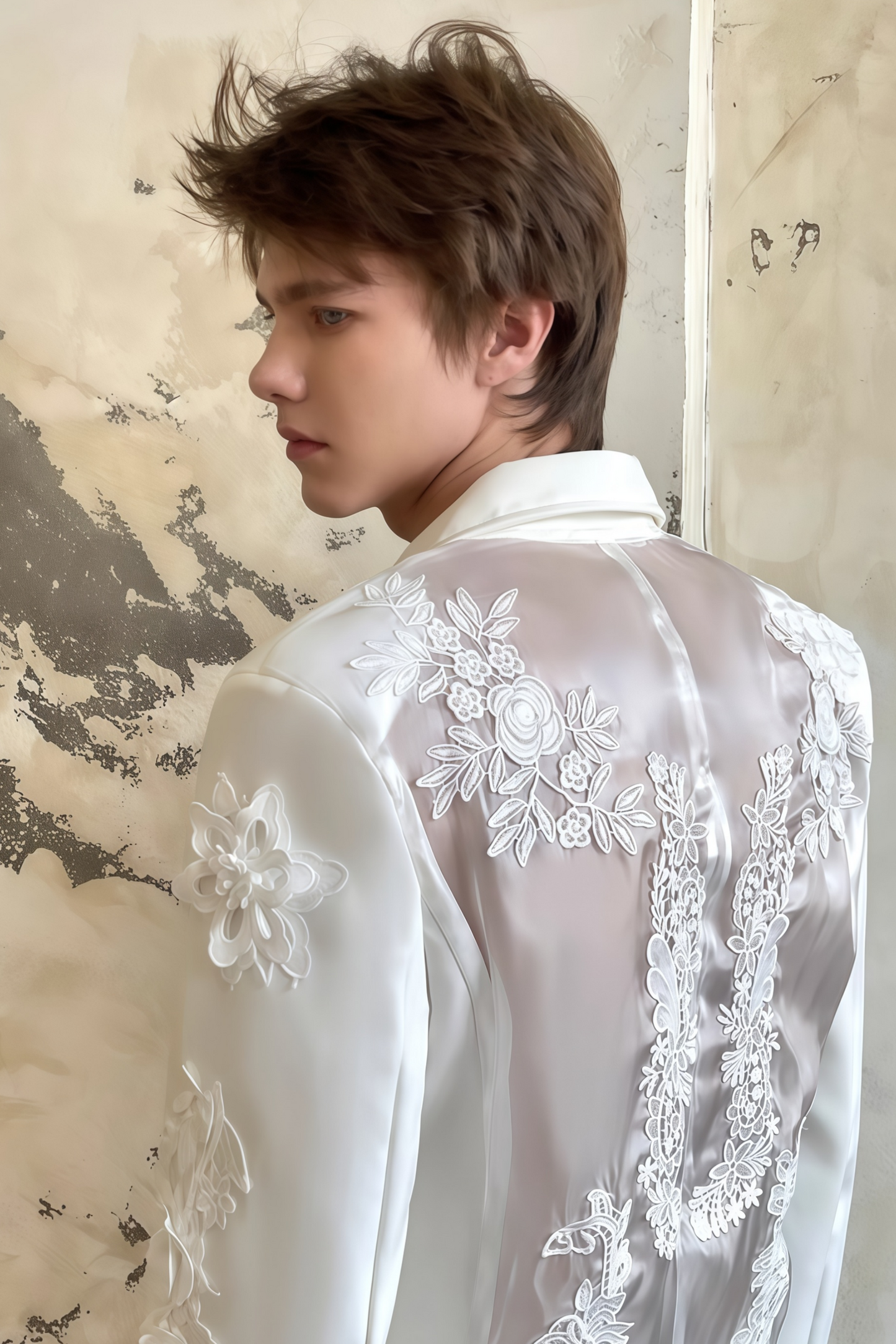 Jules white embroidery mesh suit