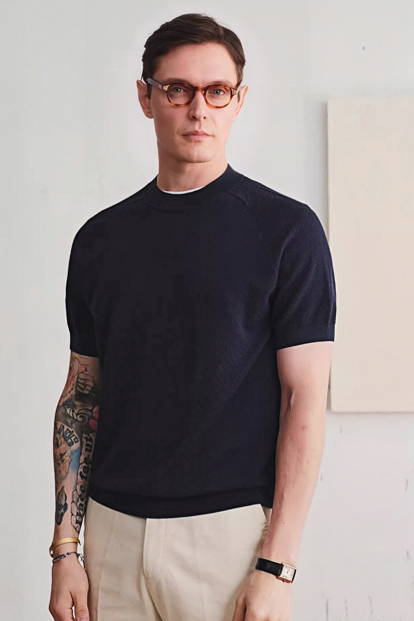 Dorian navy blue round-neck T-shirt
