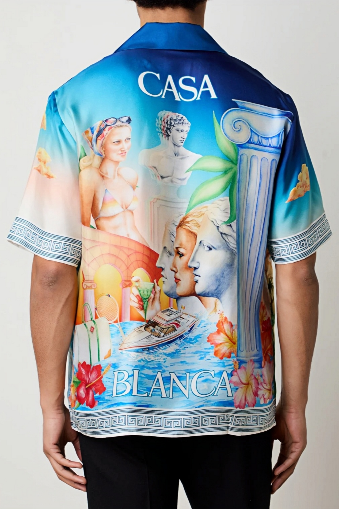 James blue beach print short-sleeve shirt