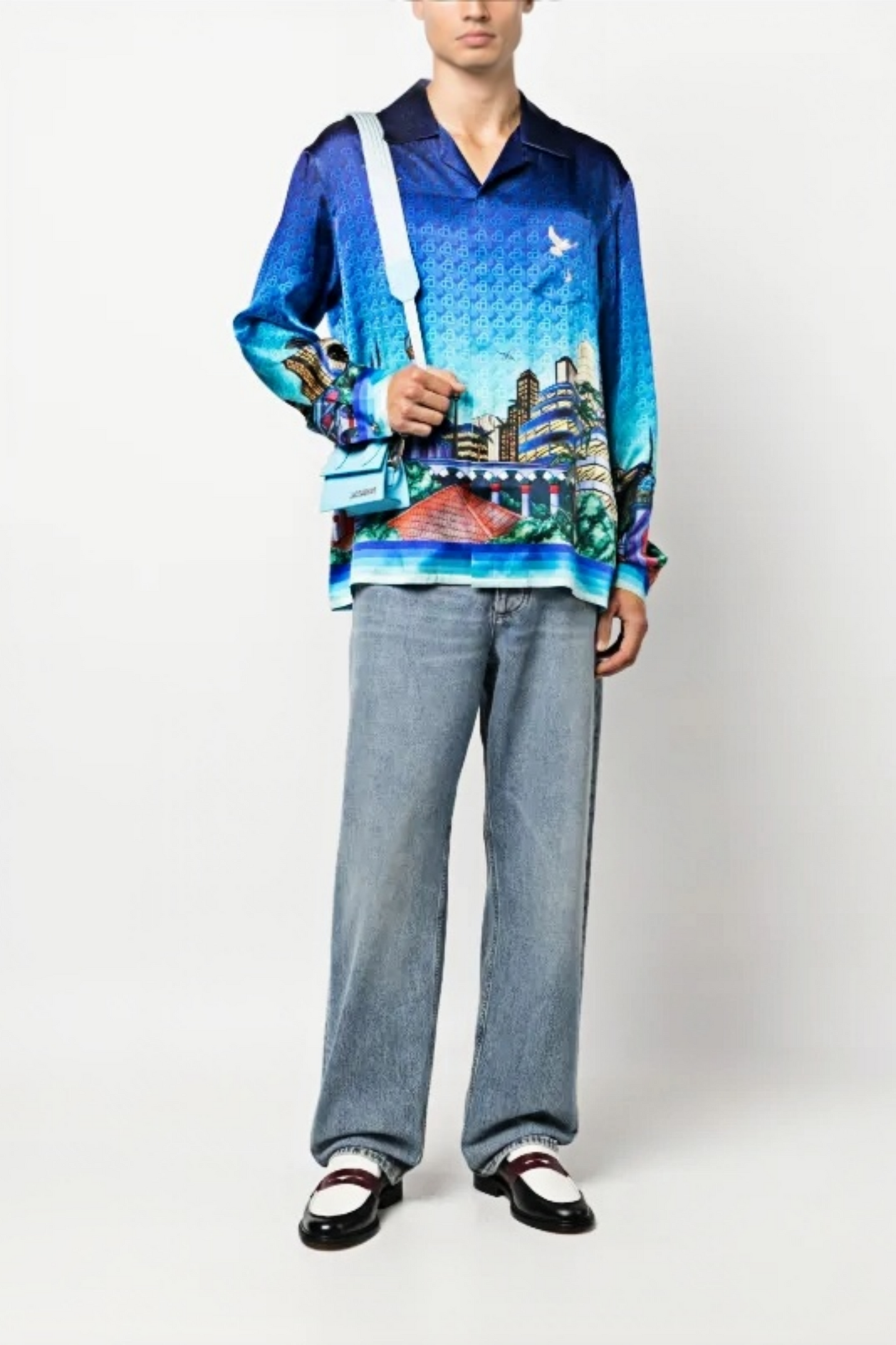 Sebastian blue cityscape long-sleeve shirt