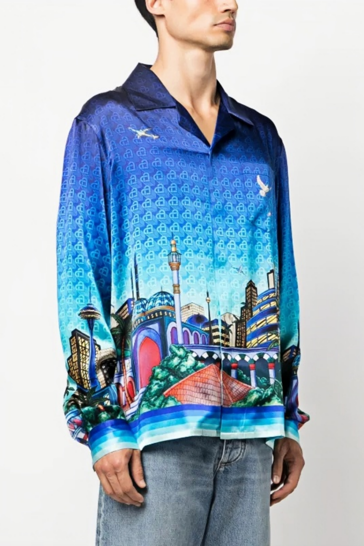 Sebastian blue cityscape long-sleeve shirt