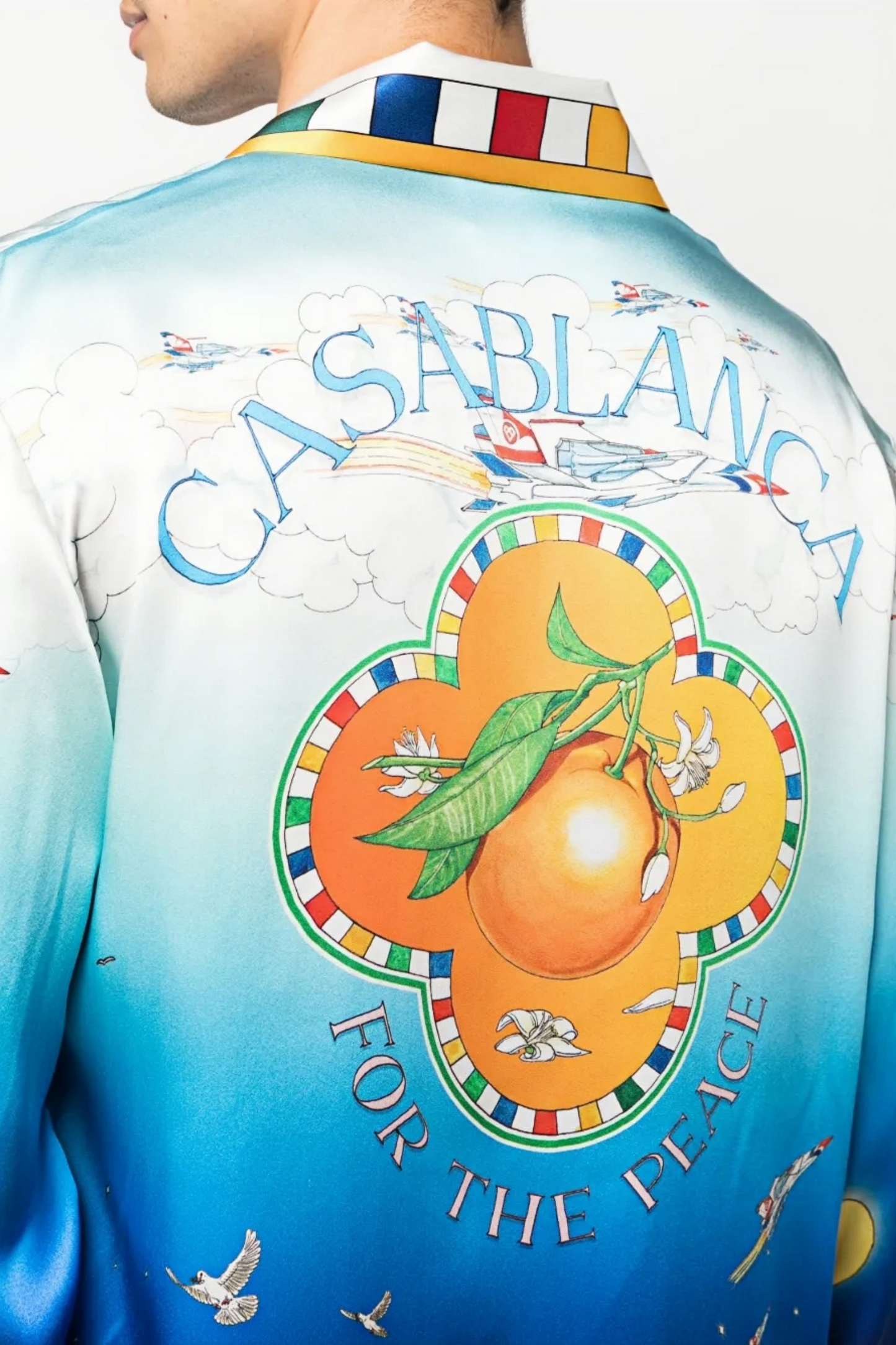 قميص أيمي أزرق بكم طويل وطبعة فاكهة السلام