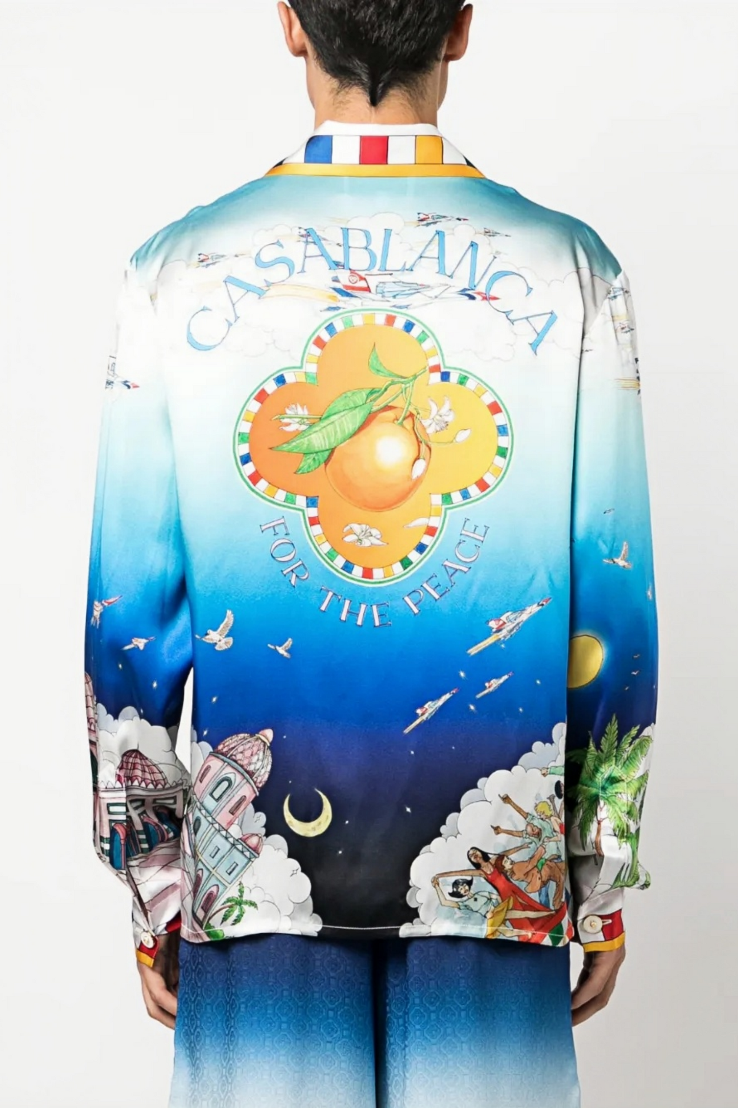 قميص أيمي أزرق بكم طويل وطبعة فاكهة السلام