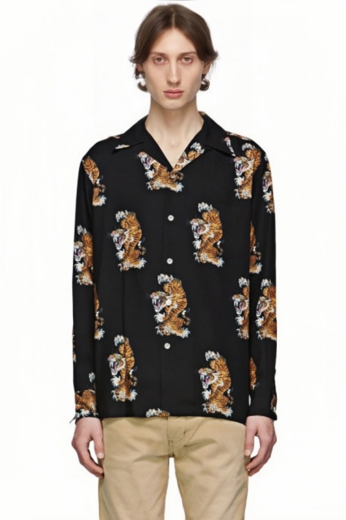 Léandre black tiger print long-sleeve shirt