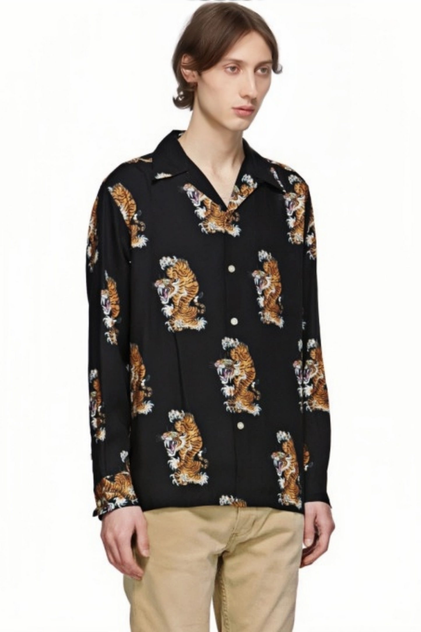 Léandre black tiger print long-sleeve shirt