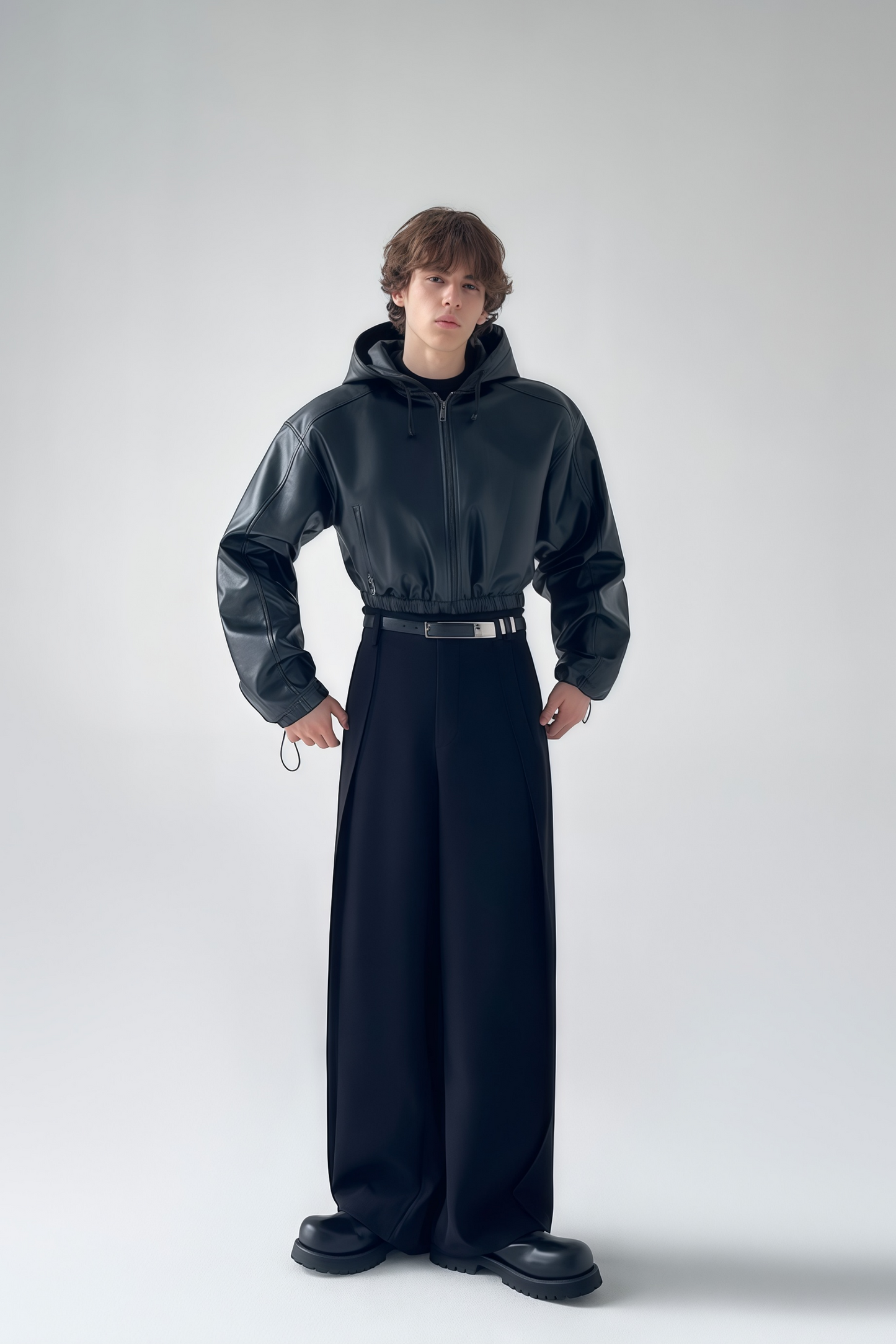 Drake black cropped leather jacket