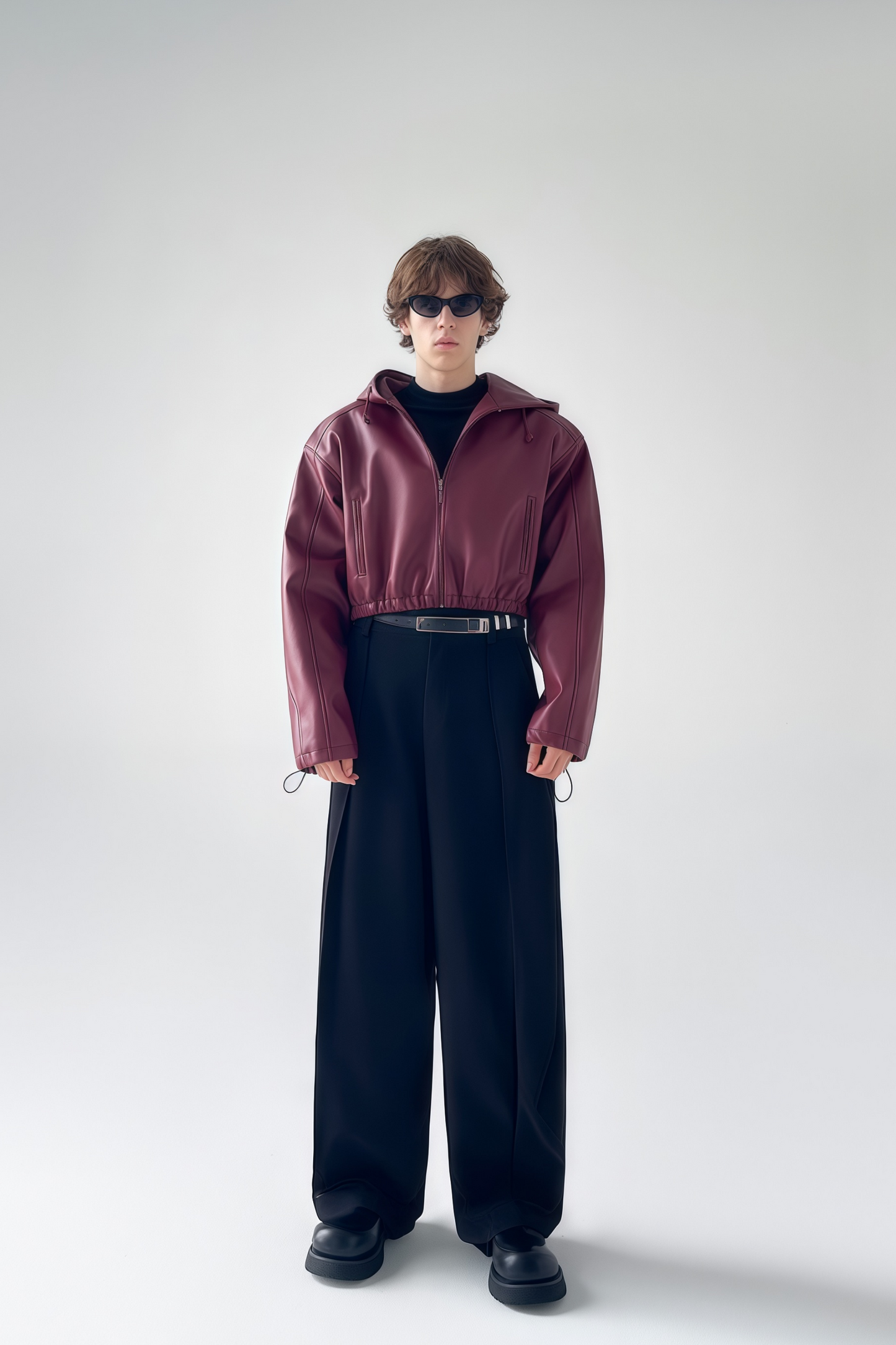 Drake wine-red cropped leather jacket