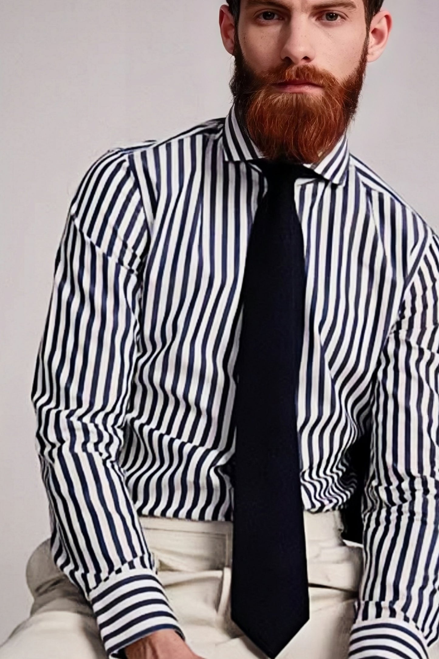 Edward navy-blue stripe-pattern shirt