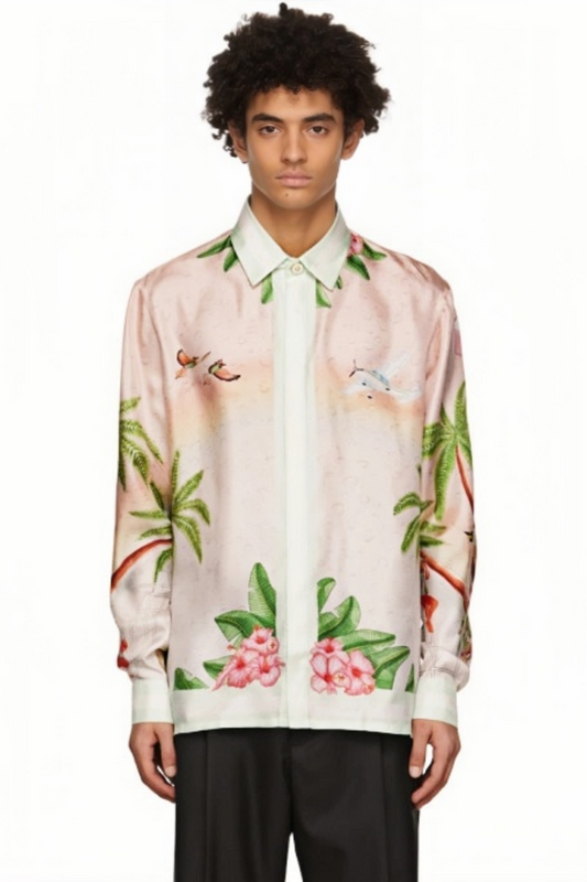 Fred pink floral print short-sleeve shirt
