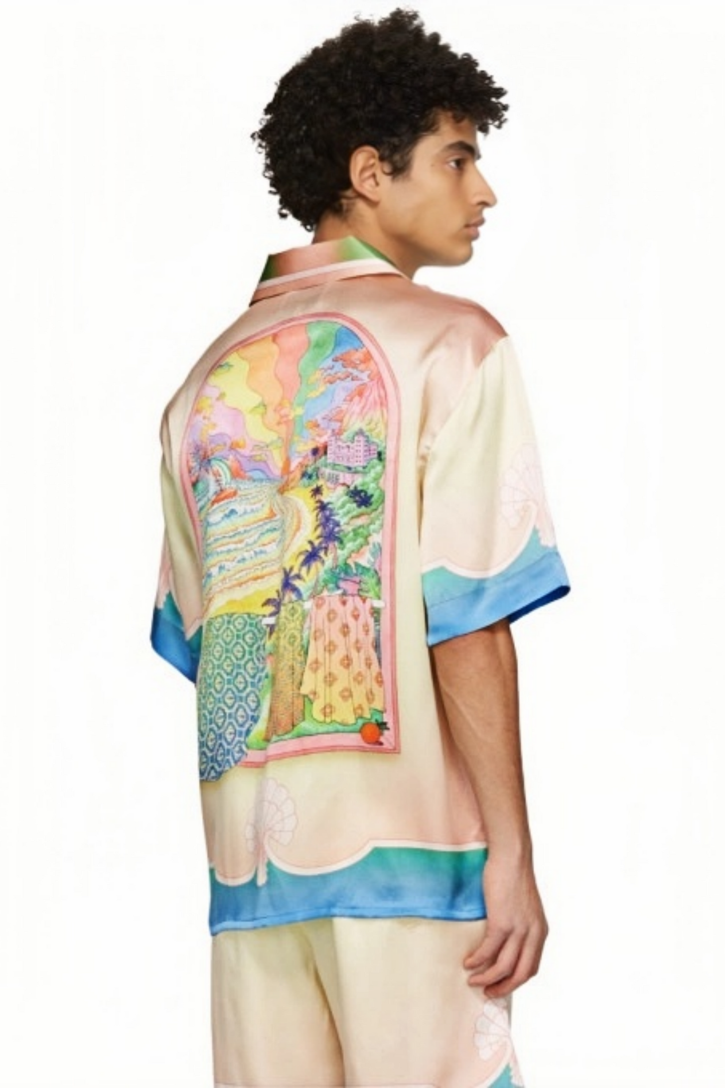 قميص أنطوان بيج بدرجات ألوان فاتحة من الحرير بأكمام قصيرة