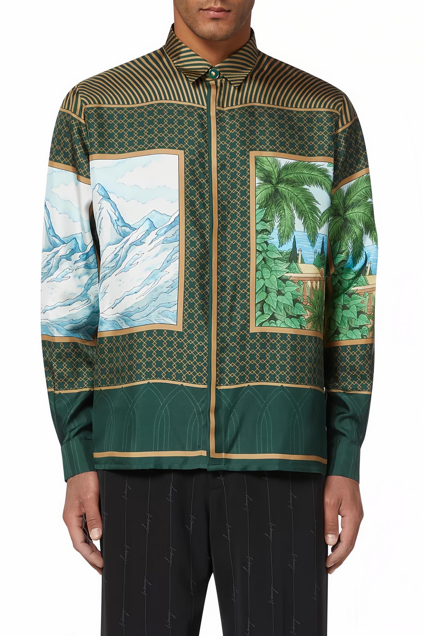 lucas green tropical print long-sleeve shirt