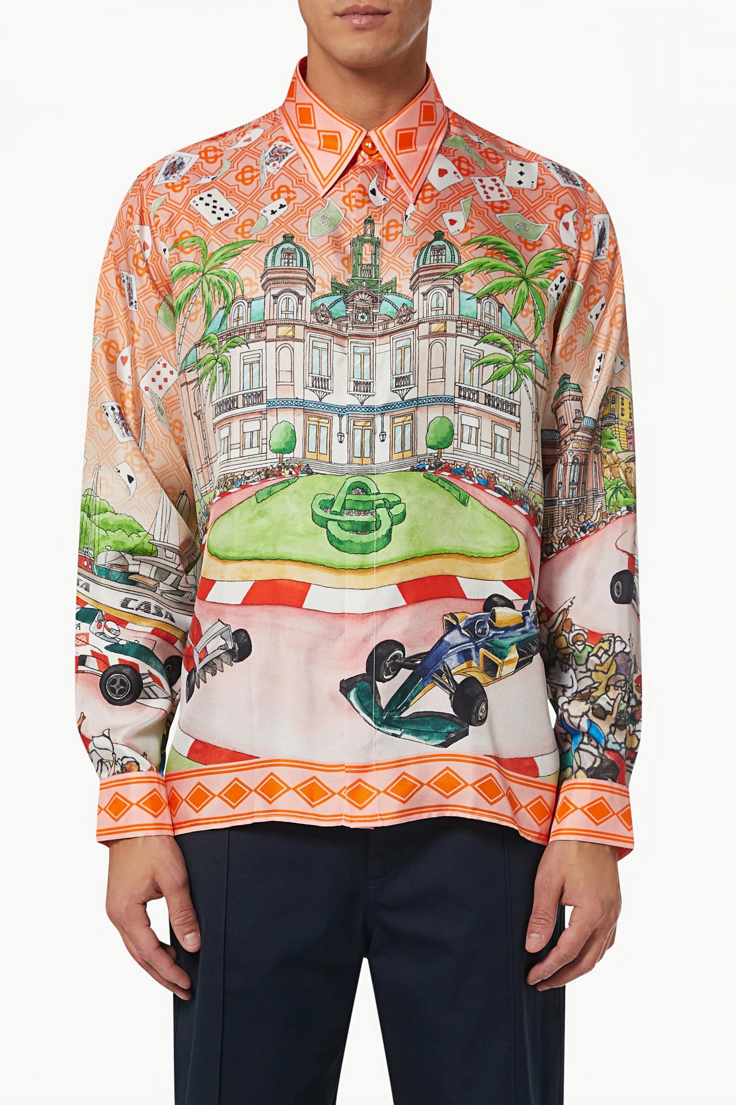 Lucas orange illustrated mansion long-sleeve shirt