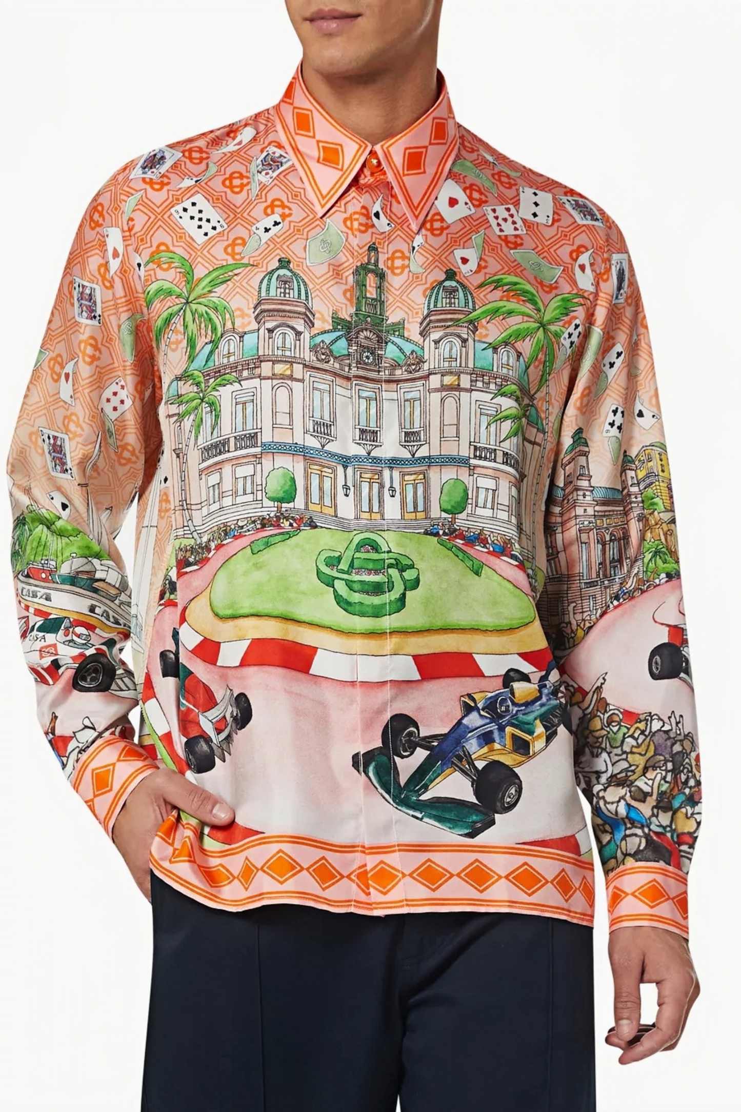 Lucas orange illustrated mansion long-sleeve shirt