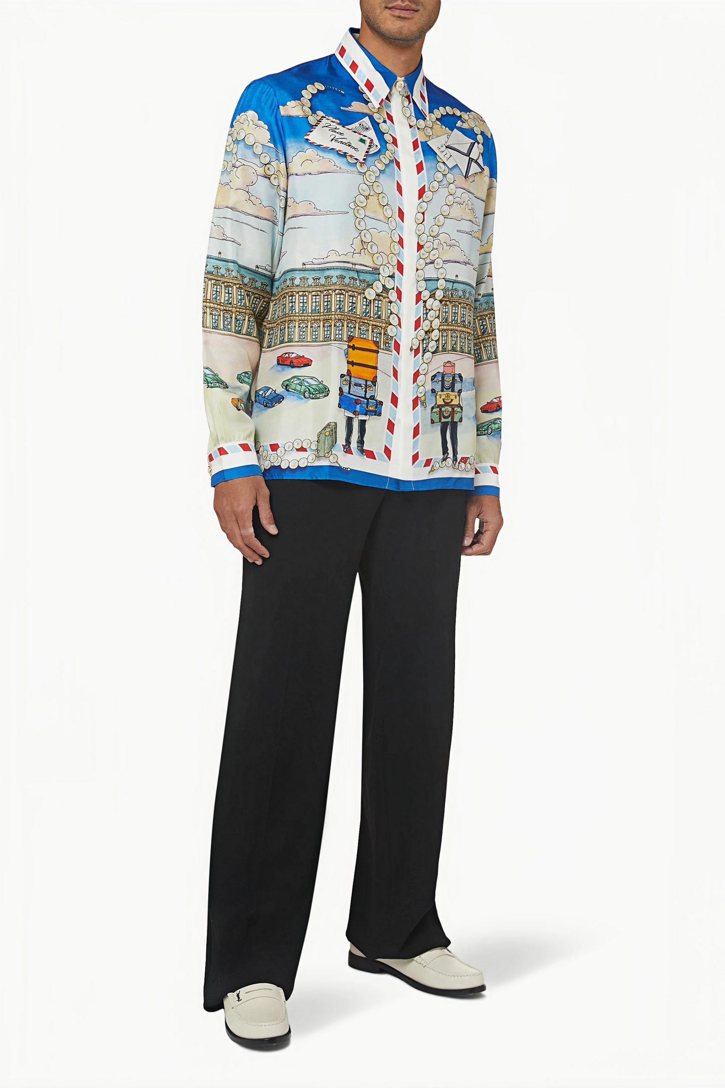 Samuel blue travel print long-sleeve shirt