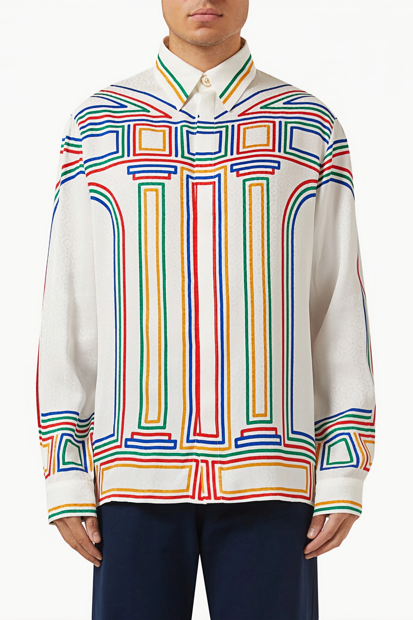 Eliot white geometric patterns long-sleeve shirt