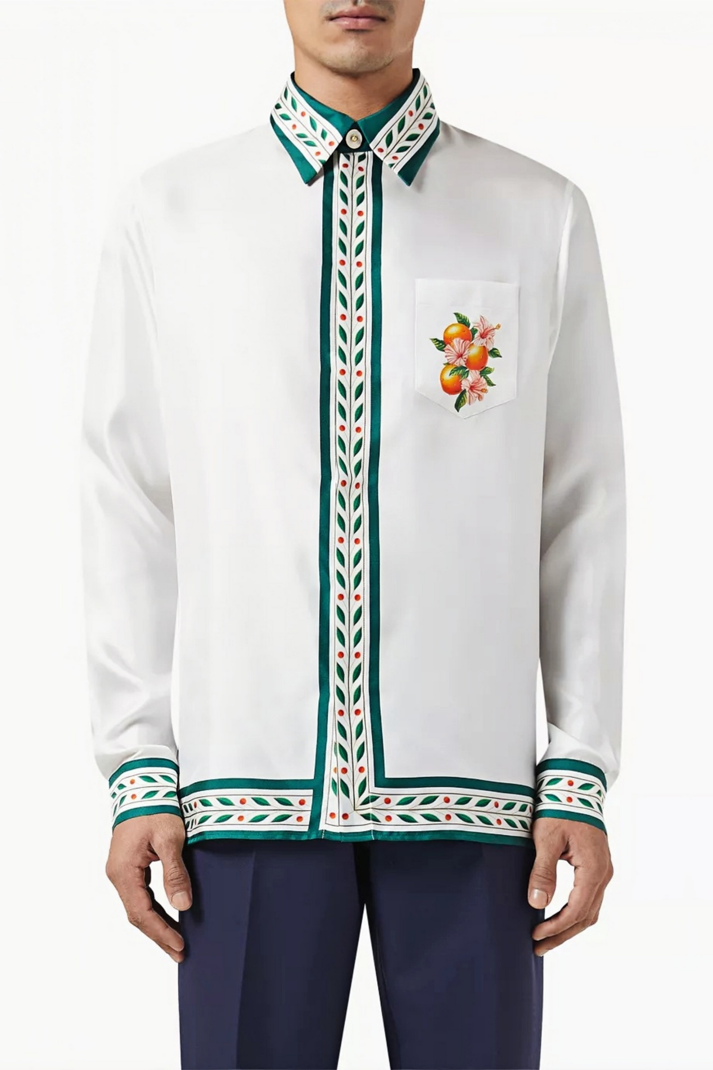 Keith white orange floral print long-sleeve shirt