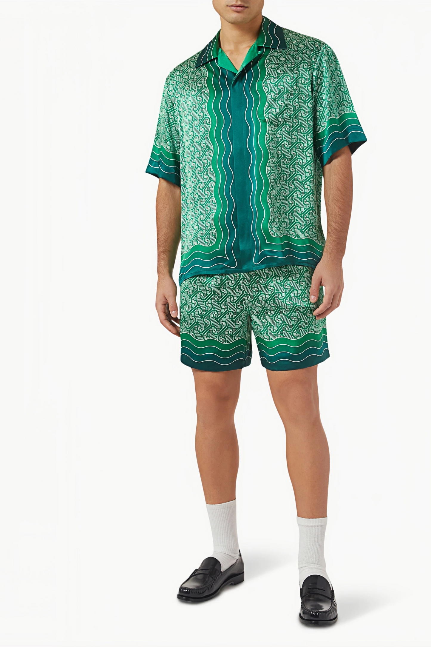 Eric green wave print short-sleeve shirt