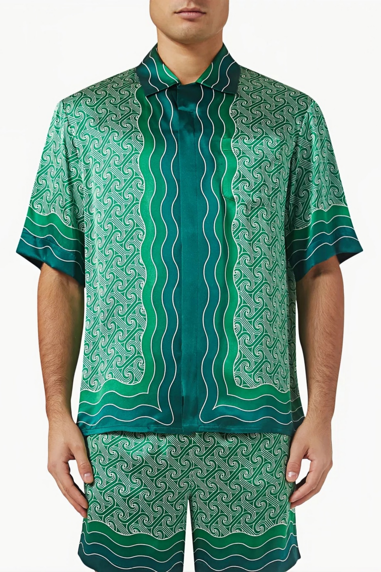 Eric green wave print short-sleeve shirt