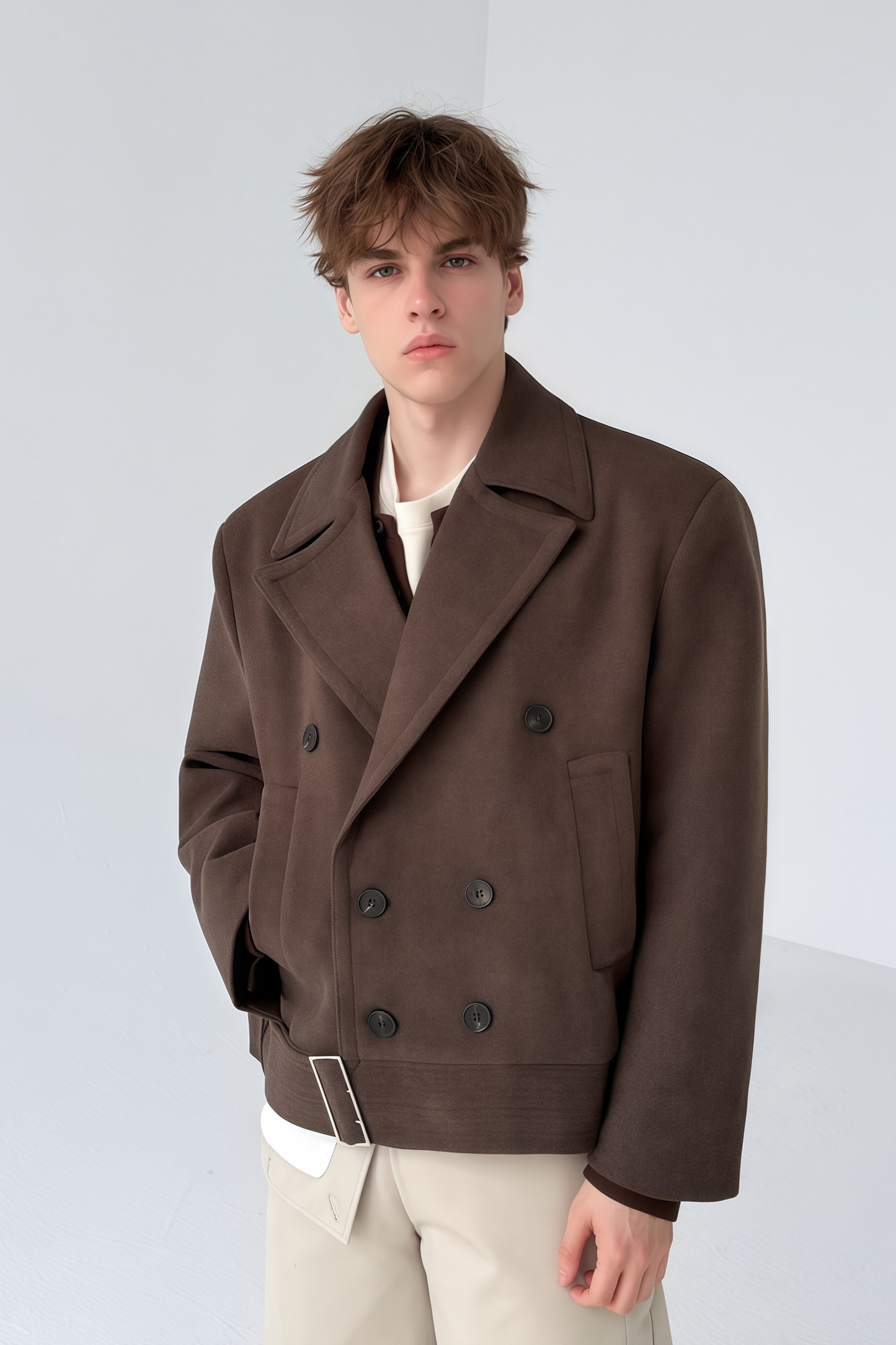 Ravi brown double-breasted cropped jacket