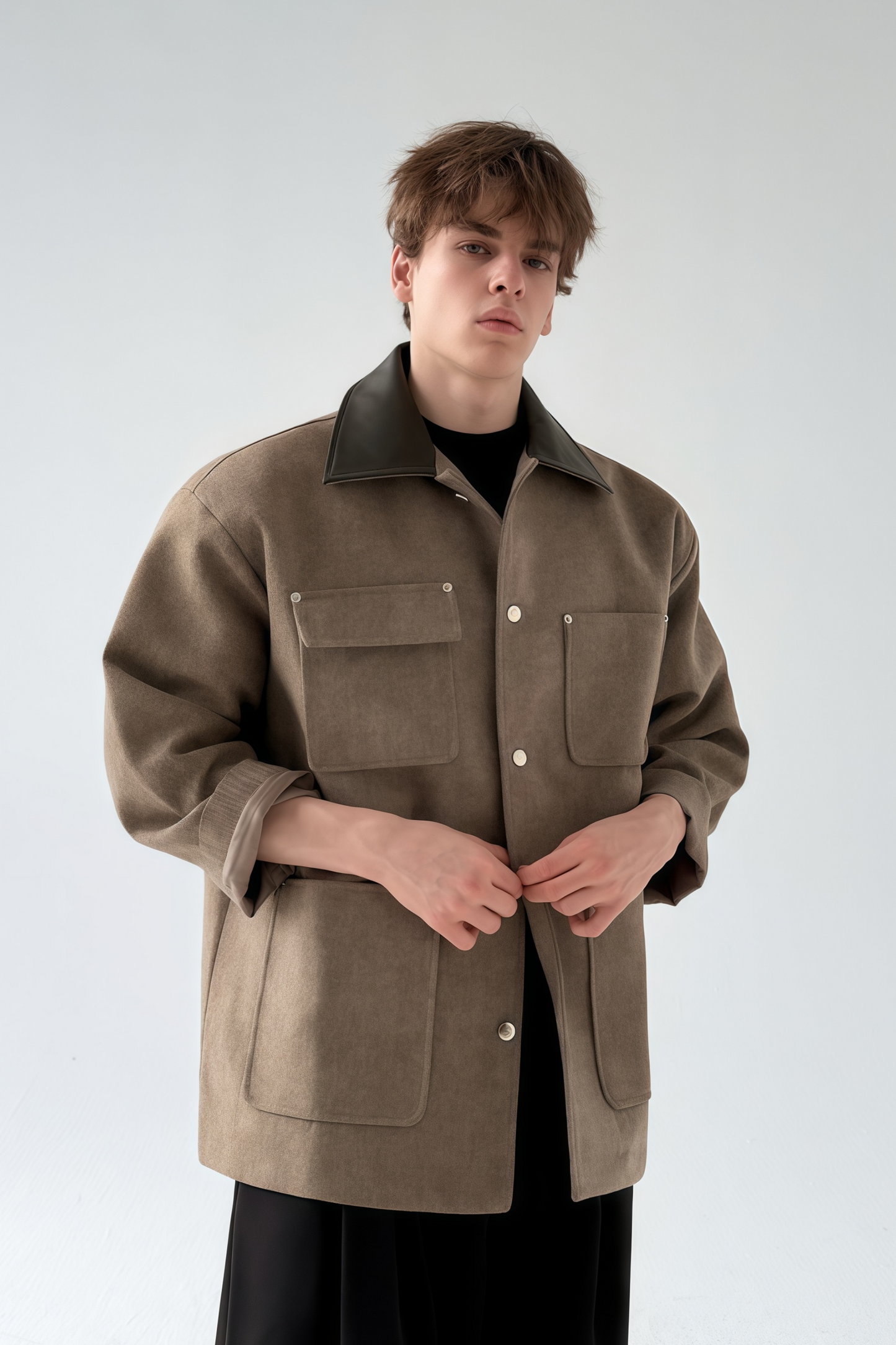 Hugo brown multi-pocket patchwork jacket