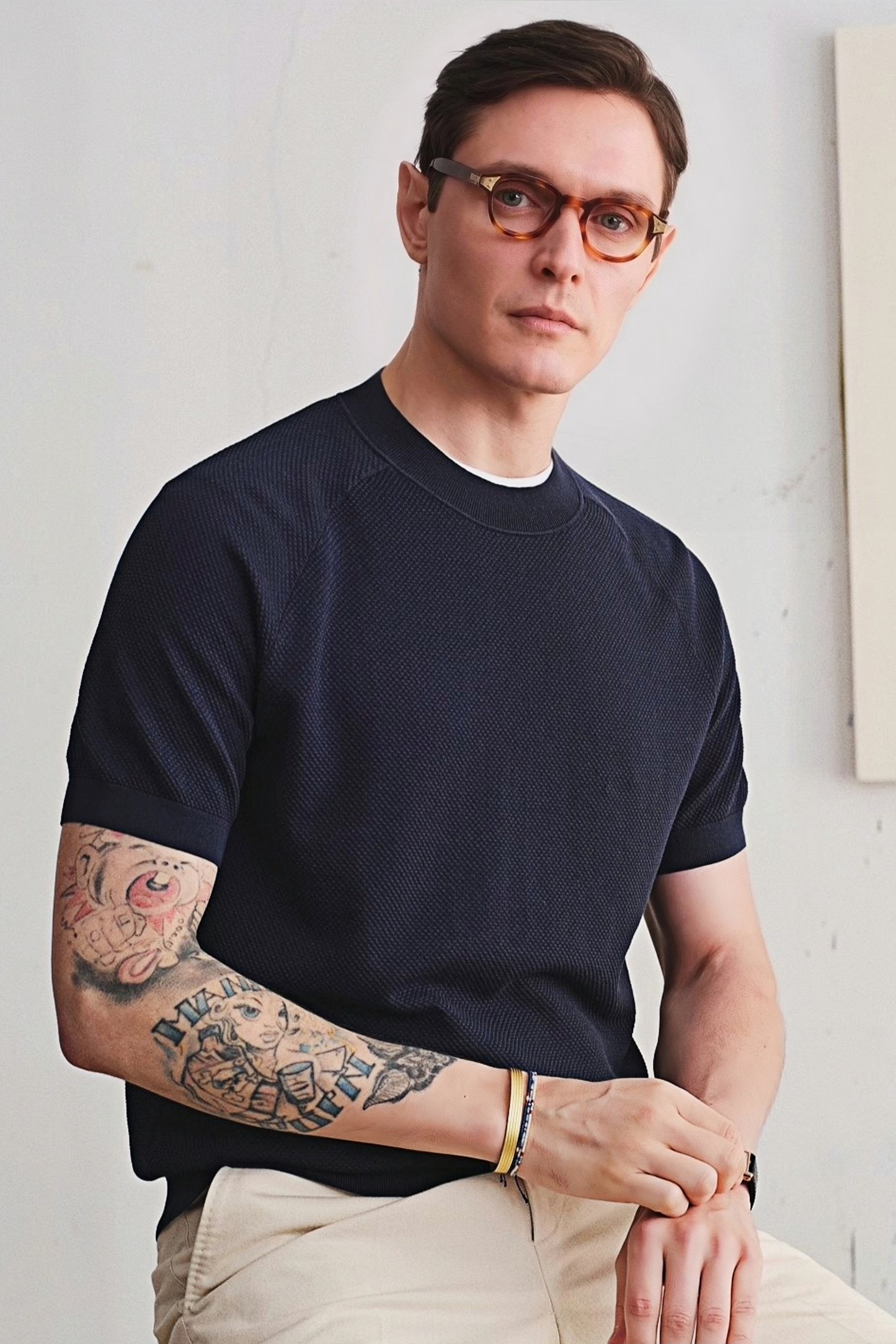 Dorian navy blue round-neck T-shirt