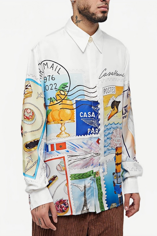 Sébastien white stamp print long-sleeve shirt